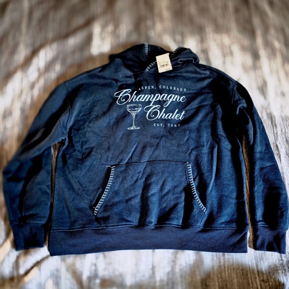 Mighty‎ Fine Aspen Colorado Champagne Chalet Hoodie Navy Blue XXS NEW